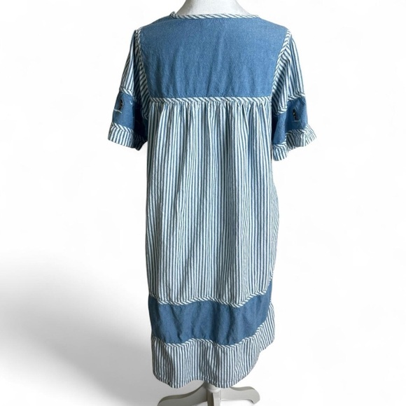 90s medium sailboat moo moo summer dress blue white stripe - Picture 2 of 8